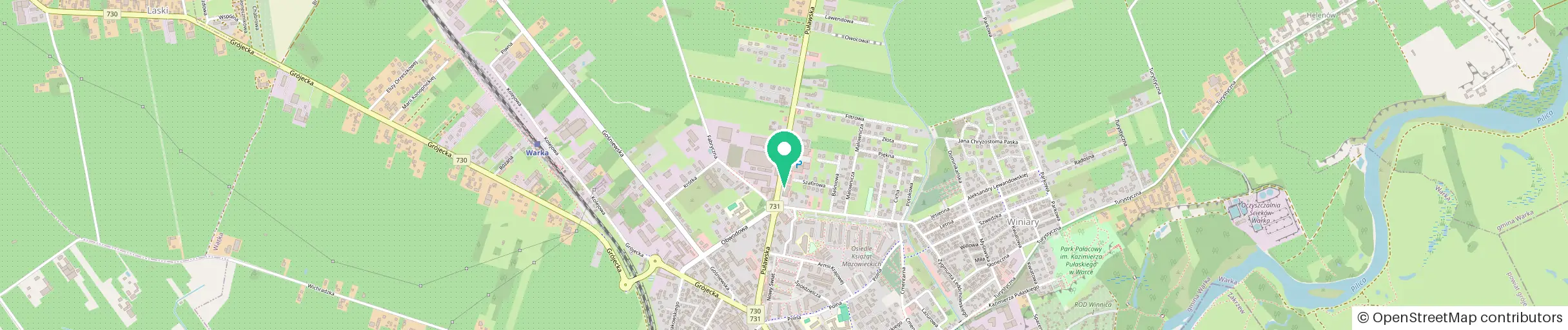 Mapa Warki z zaznaczonym biurem Safe-U przy ul. Puławskiej 30b